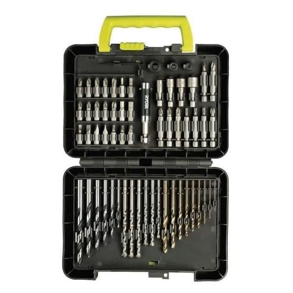 RYOBI - Box med 60 borr- och skruvtillbehör: borrkronor (trä, betong, metall) + 1 magnetisk bitshållare - RAK60DDF