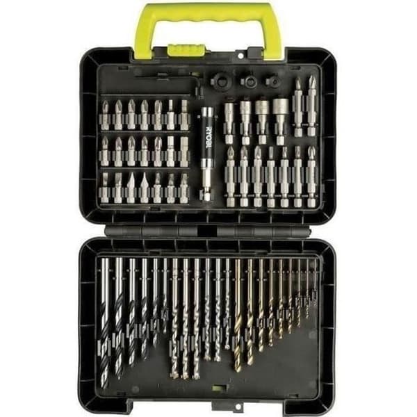 RYOBI - Box med 60 borr- och skruvtillbehör: borrkronor (trä, betong, metall) + 1 magnetisk bitshållare - RAK60DDF