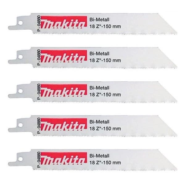 Set med 5 MAKITA P-04880 Bi-Metal flexibla sabelsågblad för stål och rostfritt stål (1,5 till 2,5 mm) 150 mm