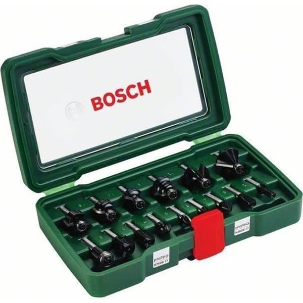 Låda med 15 st BOSCH hårdmetallfräsar - 8mm skaft - grå