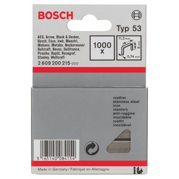 Klammer i rostfritt stål 8x11,4 mm n°53 - BOSCH - Förpackning om 1000 - Lämplig för textilier