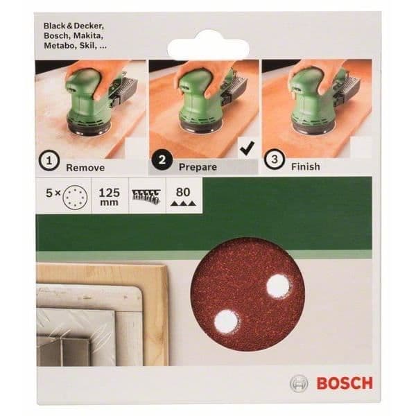 BOSCH slipskivor för excenterslip - Set med 5 delar 125/80 - Självgripande