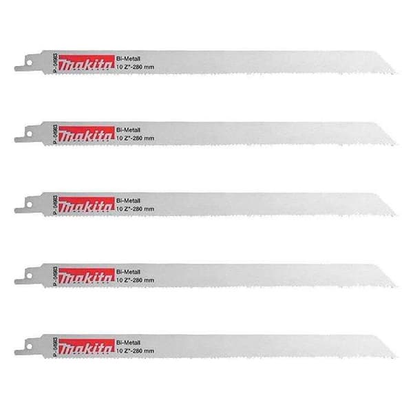 Set med 5 flexibla MAKITA P-04983 Bi-Metal sabelsågblad för stål och rostfritt stål (3,5 till 5 mm)