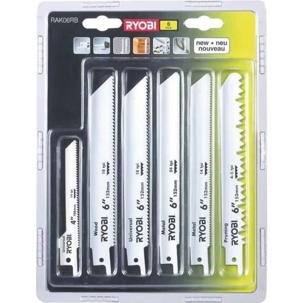 RYOBI - Blisterförpackning med 6 brokiga sabelsågblad längd 100 / 152 mm trä / metall - universal sabelsågbeslag - RAK06RB