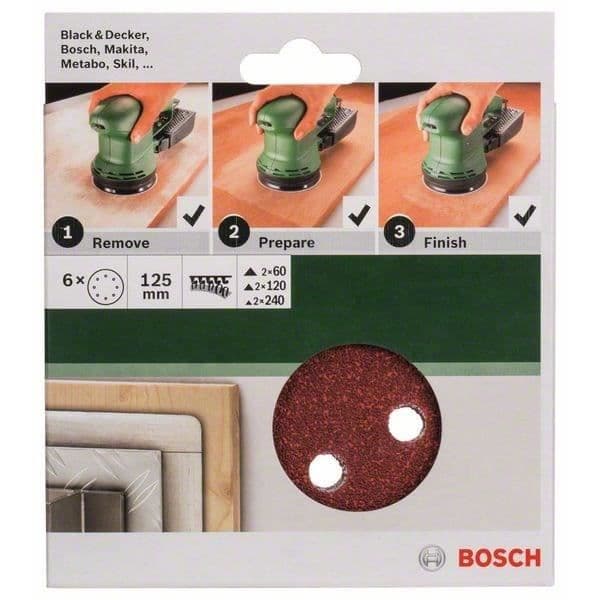 BOSCH slipskivor - Set med 6 delar 125, 60, 120, 240 - Självgripande - Fin och universell slipning