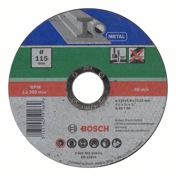Skärskiva - BOSCH - 115 mm - Stål - 1,6 mm - Avdragen nav för metaller