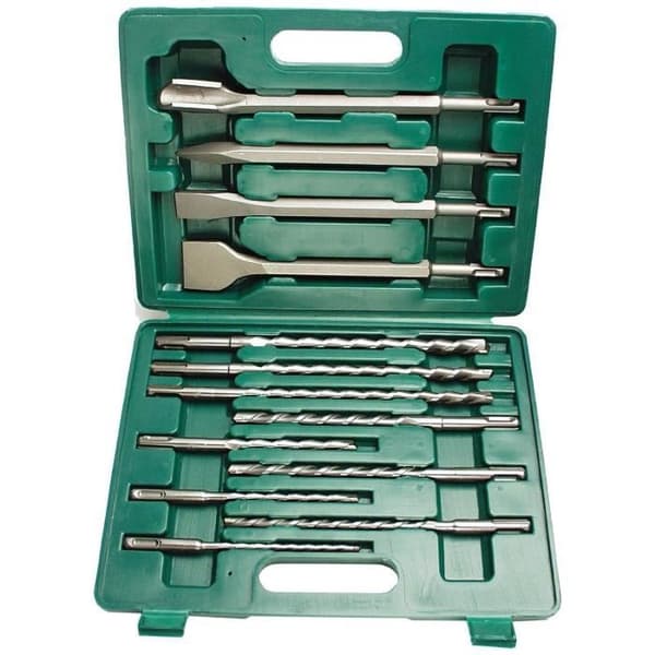 Låda med 13 SDS plus betongborrar och mejslar - MANNESMANN - M12588 - 9x160mm, 10x160mm, 12x210mm, etc.