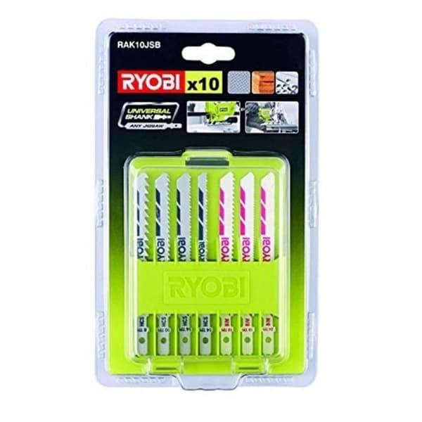 RYOBI - Låda med 10 bajonettblad för trästicksågar - plast (6/10/14 TPI) och bimetall - RAK10JSB
