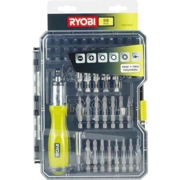RYOBI - Låda med 59 skruv - bulttillbehör PH / PZ / SL / HEX / TX med spärrskruvmejsel - RAK59SD