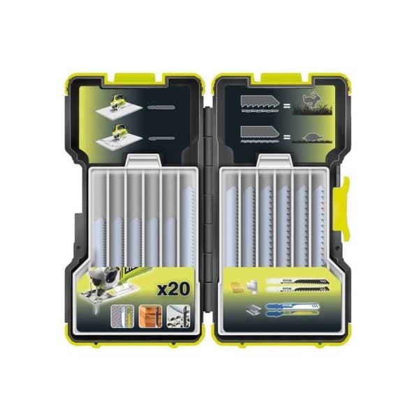 RYOBI - Låda med 20 sticksågsblad blandade med trä och metall 75 och 100 mm TPI 6 / 8 / 10 / 12 / 14 / 20 / 24 - RAK20JB