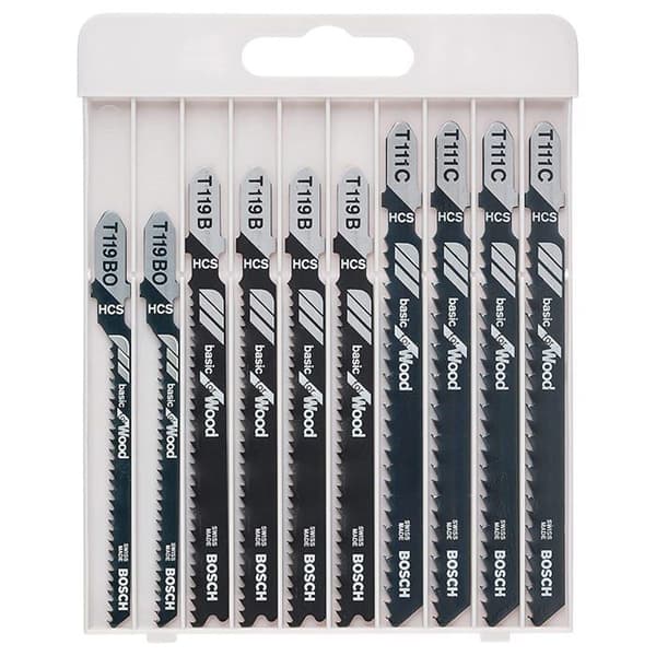 Set med 10 Bosch sticksågsblad för trä - märket BOSCH