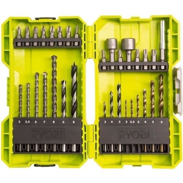 RYOBI - Stapelbar låda med 32 blandade borr - skruvning - bultningstillbehör: borr, 13 25 mm bits + bitshållare - RAK32DDMIX