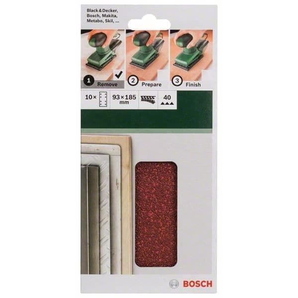 Sliptillbehör - BOSCH - Vibrerande slipmedel - 93x185 mm - Korn 40 - Paket med 10 ark