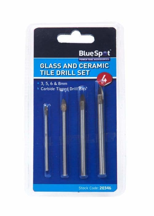 Blå punktverktyg - 20346 - Blå Punkt 3/5/5/6/8mm borr för kakel och glas - Silver Set om 4