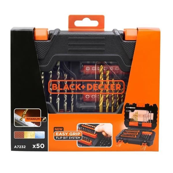 BLACK+DECKER Borr- och skruvlåda - A7232-XJ - 50 tillbehör - Borr, bits, försänkning