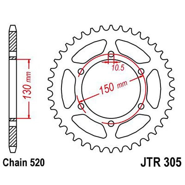 Jt Sprockets 520 Jtr305.46 Steel Takaratas Hopeinen 46t