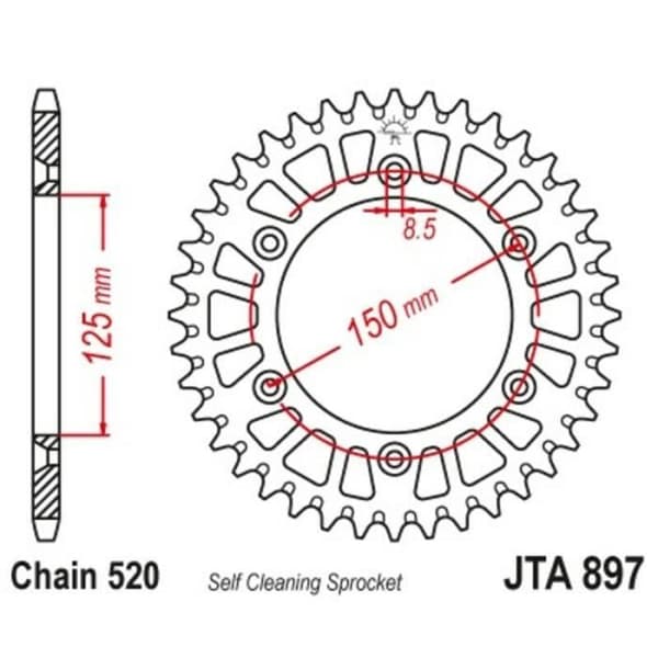 JT SPROCKETS - Aluminium Krona Ultra-Lätt Anti-Lera 897 - 520 - JTA897.45BLKabc100011942500000