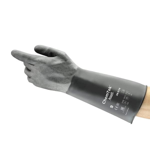 Ansell ChemTek 38-514 Butyl/Viton-handskar, kemikalie- och vätskeskydd, svart, storlek 9