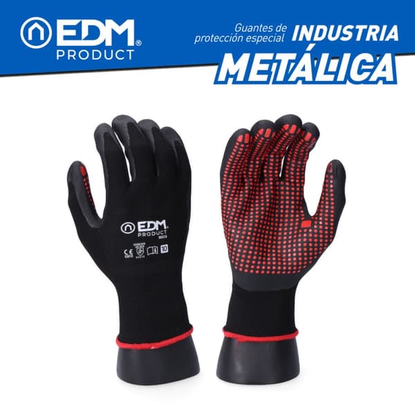 Arbejdshandsker EDM Sort Lycra Nitril Metal Industri - 8