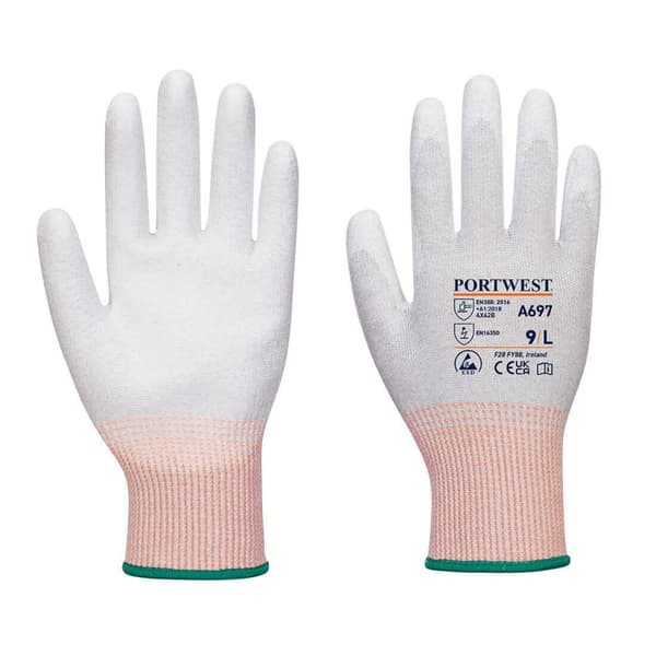 Portwest Unisex Adult A697 - LR13 PU Palm ESD Safety Gloves (Pack of 12)