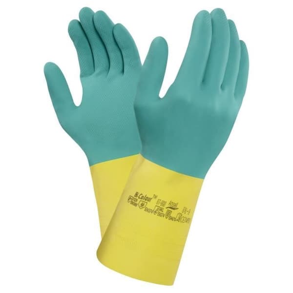 Ansell Bi-Colour 87-900 Latexhandskar av naturgummi, skydd mot kemikalier och vätskor, Grön,