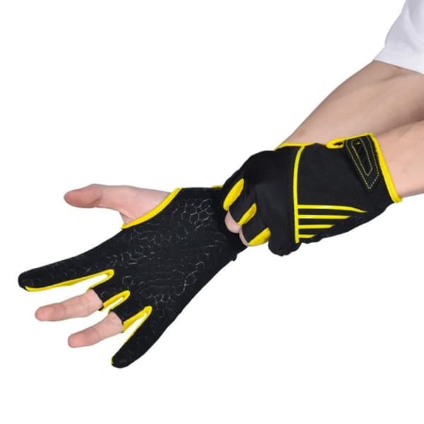 Ett par bowlinghandskar Utomhussport Halkfri Fingerless Palm Silikon Fitness Handskar Gul S/M
