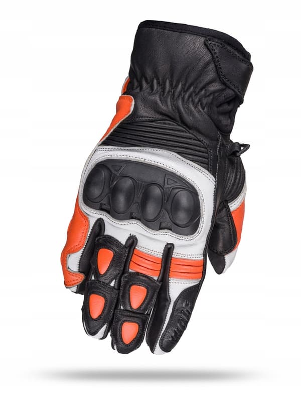 WOLF LÄDER MC HANDSKAR BANDIT SVART VIT ORANGE L