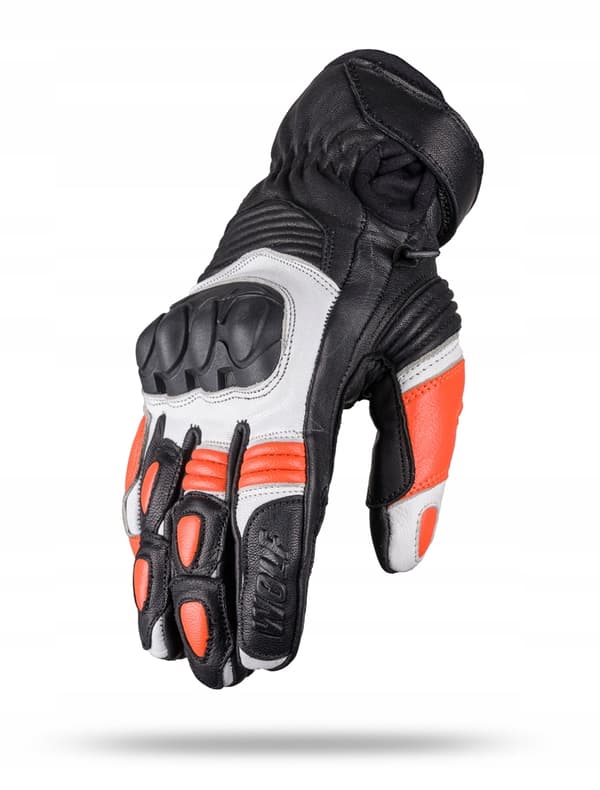 WOLF LÄDER MC HANDSKAR BANDIT SVART VIT ORANGE L