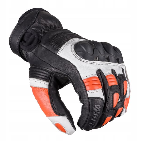 WOLF LÄDER MC HANDSKAR BANDIT SVART VIT ORANGE L
