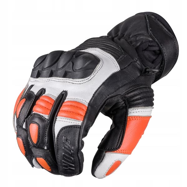 WOLF LÄDER MC HANDSKAR BANDIT SVART VIT ORANGE L