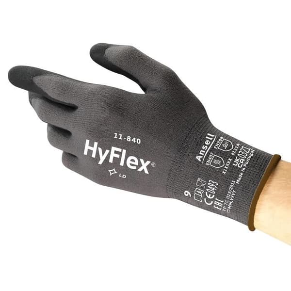 Ansell HyFlex 11-840, Professionella arbetshandskar i nitril motståndskraftiga mot abrasion, Mångsidiga skyddshandskar, Handske för ma