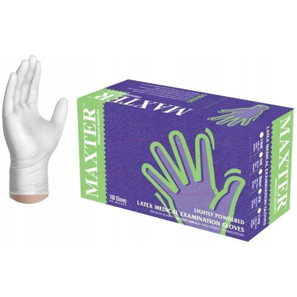 ENGANGSHANDSKAR LATEX UNDERSÖKNINGSHANDSKAR - MAXTER - LÄTT PULVERDADE - VITA - Storlek M