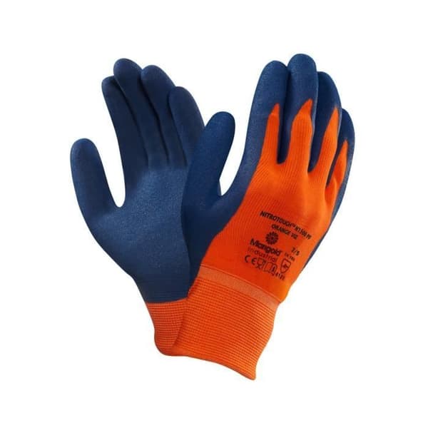 Ansell Nitrotough N1500 PF Viz O Oljefraktande handskar, mekaniskt skydd, Blå, Storlek 6 (Förpackning av 12 par) - Nitrotough N1500 PF