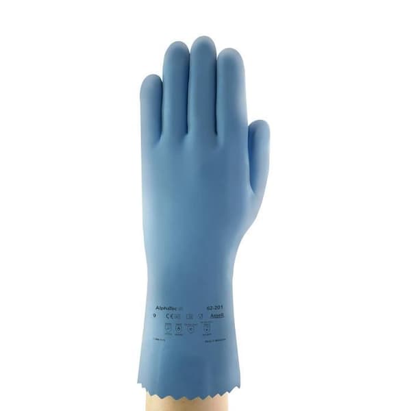 Ansell AlphaTec 62-201 Engångshandskar i Latex, Kemisk och Mekanisk Skydd, Hög Komfort och Mjukhet, Industriellt skydd, Blå, Storlek