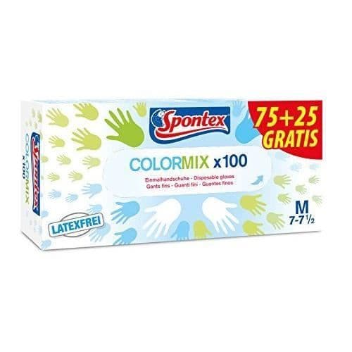 Spontex-paket med 100-nbspEngångshandskar Färgmix-nbsp-ndash-nbspFärgade och latexfria, gratis, storlek 7, - 12991727
