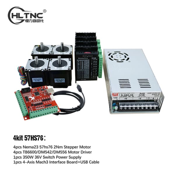 CNC-kit, hög vridmoment stegmotor, kraftfull drivare, 4kit 57HS76, TB6600