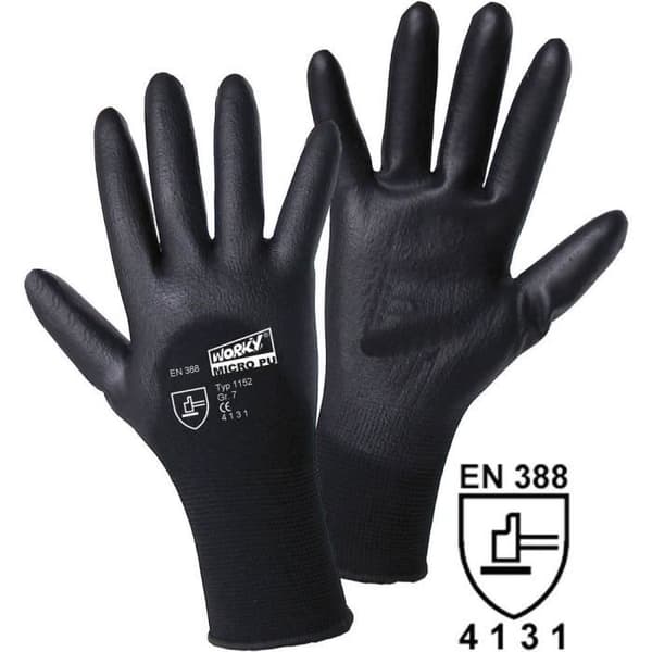 L+D worky 1152-9 skyddshandskar 100% nylon med PU-beläggning EN 388 MEKANISKA FAROR 4131 Storlek 9 (L)