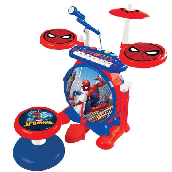 SPIDER-MAN Komplett elektroniskt trumset med tangentbord, cymbaler och pall - LEXIBOOK
