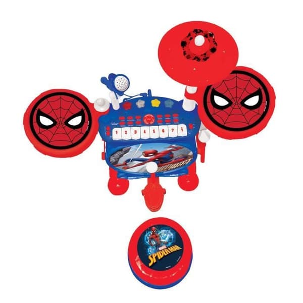 SPIDER-MAN Komplett elektroniskt trumset med tangentbord, cymbaler och pall - LEXIBOOK