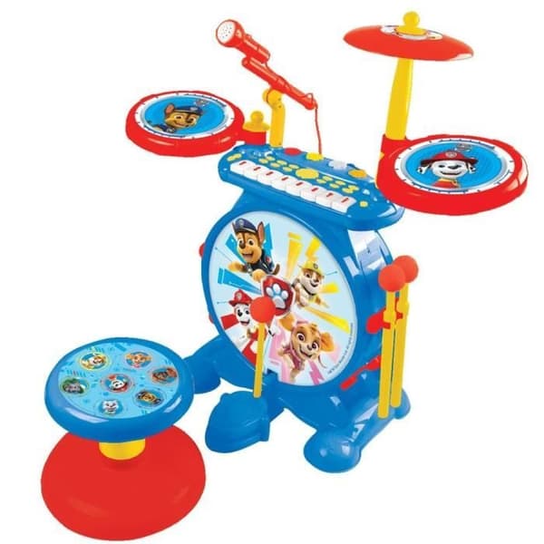 PAT PATROUILLE - Komplett 3 i 1 elektroniskt lysande trumset - tangentbord, cymbaler och pall