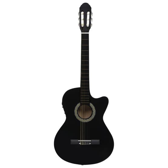 Gitarr 12 Delar Med Eq-Pedal 6 Och Strängar Western Svart