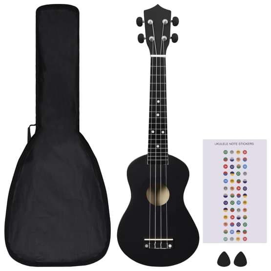 Sopranukulele Med Väska För Barn Sopran Svart 23"