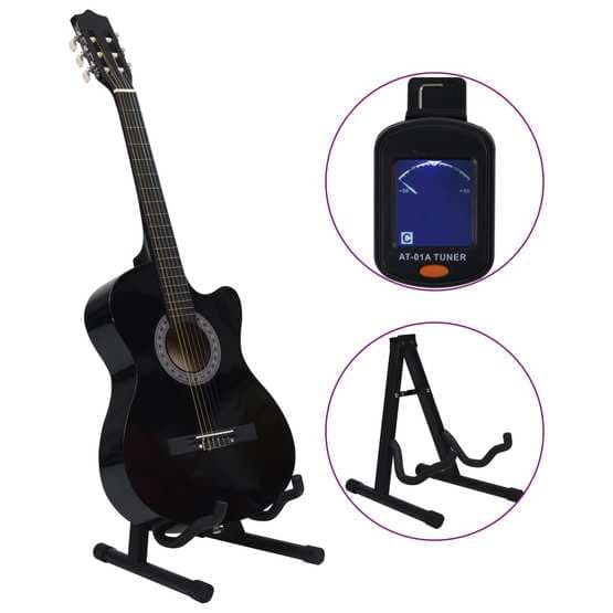 Akustisk Gitarr 12 Delar Med 6 Strängar Western Svart 38"