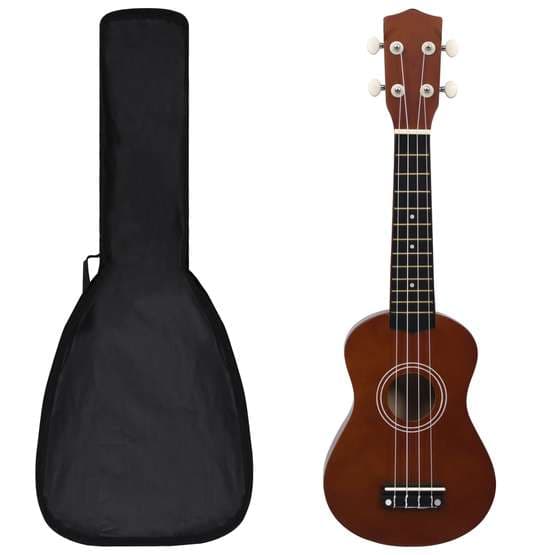 Ukulele Med Väska För Barn Sopran Mörkt Trä 21"