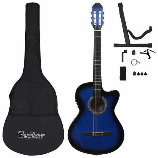 Gitarr Western 12 Delar Med Eq-Pedal Och 6 Strängar Blå