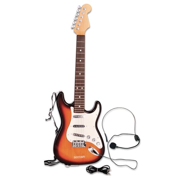Elektronisk gitarr med axelrem och mikrofon