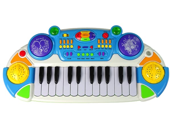 Orgel Keyboard Stol Mikrofon Blå