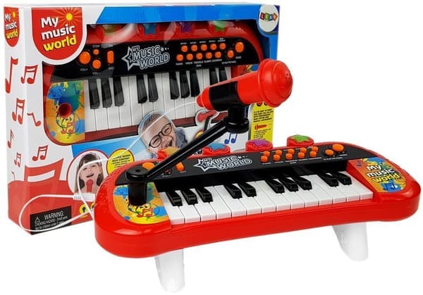 Keyboard Piano 24 Keys USB Mikrofon Rød