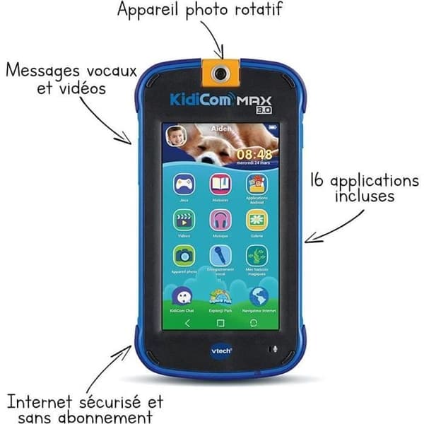 VTECH - Kidicom Max 3.0 - Högpresterande bärbar dator för barn - 16 applikationer/spel - 8 GB - Blå