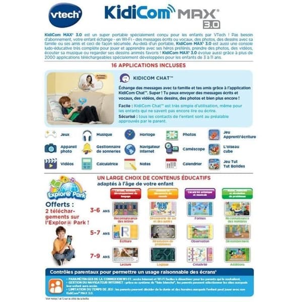 VTECH - Kidicom Max 3.0 - Högpresterande bärbar dator för barn - 16 applikationer/spel - 8 GB - Blå